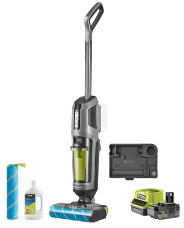 RYOBI Aspirador Lavadora Escoba 3 en 1 sin escobillas 18 V One+ - Aspirar, Lavadora y Seca Suelos Duros - Kit con Batería 4,0 Ah y Cargador - RHFC18BL-1X40GL