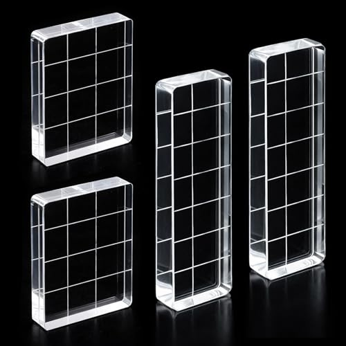 4 PCS Acrylic Blocks for Stamping, 2 Sizes Clear Stamp Block with Grid Lines Stampings Tool, Acrylic Stamp Block Acrylics Stamping Blocks for Crafting Scrapbooking Crafts, Card Making DIY Ornaments