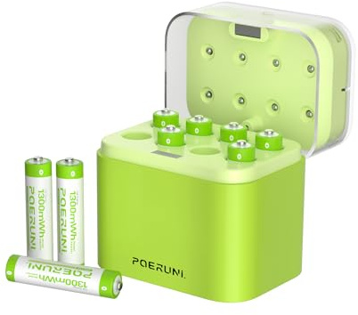 POERUNI.1.5V AAA Akkus Wiederaufladbar mit Ladegerät Wiederaufladbare AAA und AA Akkus, Hohe Zyklenanzahl,USB-C Schnellladung Langlebig und Robust.（8AAA）