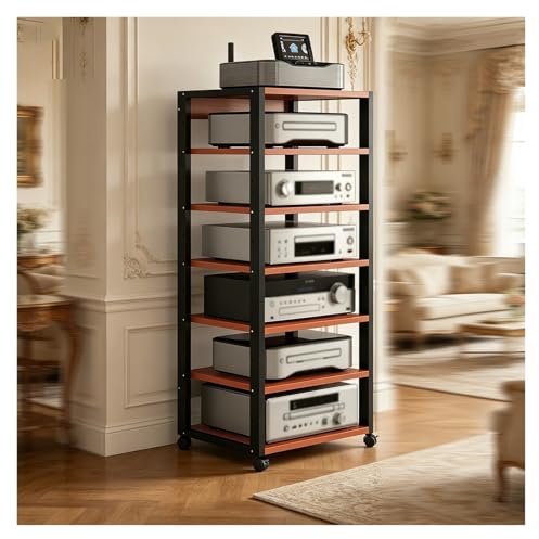 Generico mobile stereo hi fi rack hifi Centro Multimediale Audio Video Con Ripiani Aperti, Supporto Di Facile Montaggio, Superficie Resistente, Spazio Multiuso For Lettori DVD, Ricevitori(Red)