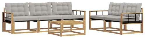 vidaXL Outdoor-Sofagarnitur 6 pcs Weiß und Hellgrau 79 x 79 x 37 cm, Garten-Sofa, modernes Ecksofa, Robustes Loungemöbel, stilvolle Terrasse, Bequeme Sitzgruppe