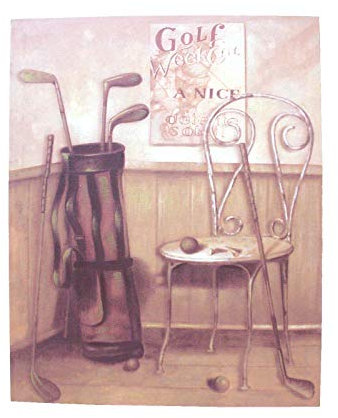 Cuadro Lienzo Canvas Madera Palos Golf Antiguo Silla Redonda