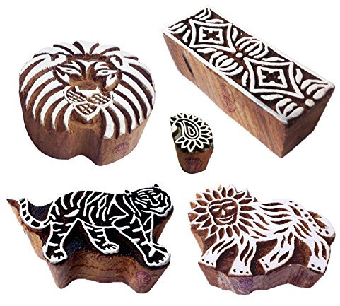 Royal Kraft Exklusiv Muster Löwe und Tiger Holz Blöcke für Drucken (Set von 5)