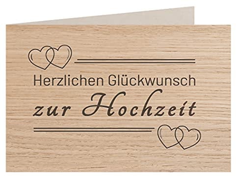 Holzgrußkarte - Hochzeitskarte - 100% handmade in Österreich - Postkarte Glückwunschkarte Geschenkkarte Grußkarte Klappkarte Karte Einladung, Motiv:HERZLICHEN GLÜCKWUNSCH ZUR HOCHZEIT Eiche