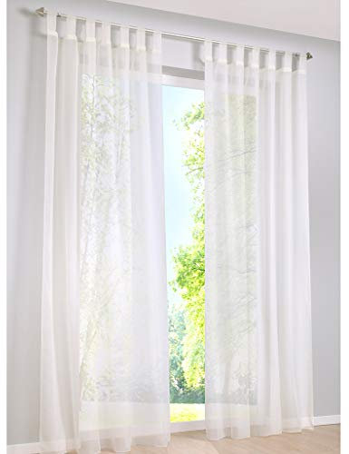 SIMPVALE 2 Stücks Voile Vorhänge zu Gürtelschlaufe transparent Vorhänge Fenster Balkon aus,Cremefarben,140x250cm
