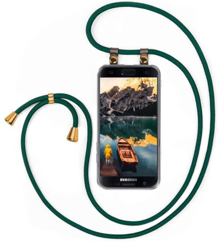 moex Handykette für Samsung Galaxy S7 Hülle mit Band abnehmbar, Handyhülle mit Kette zum Umhängen, Handyband 155 cm lang Stoff Kordel Umhängehülle, Handy Umhängeband, Grün