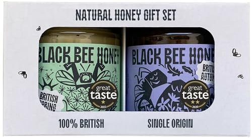 Black Bee Honey Gift Set - x2 227g British Honey Pack, Soft Set Creamy and Light Spring and Thick Aromatic Autumn, Unprocessed, Pure From Hive to Jar - Delicious Gifts for her and him