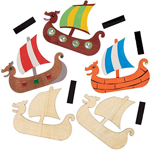 Baker Ross AT716 Wikinger Boote, Holzmagnete für Kinder, Kunst und Handwerksprojekte (10 Stück), sortiert