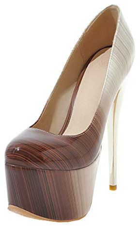 MISSUIT Damen Extrem Plateau High Heels Stiletto Lack Pumps Runde Zehe Geschlossen Pfennigabsatz 16cm Schuhe(Braun,37)
