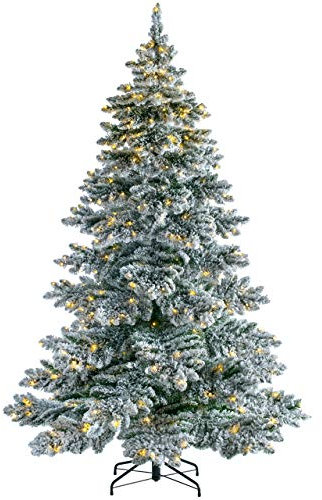 WeRChristmas Pre-Lit Snow Flocked Alpine Christmas Tree, White, 7 ft