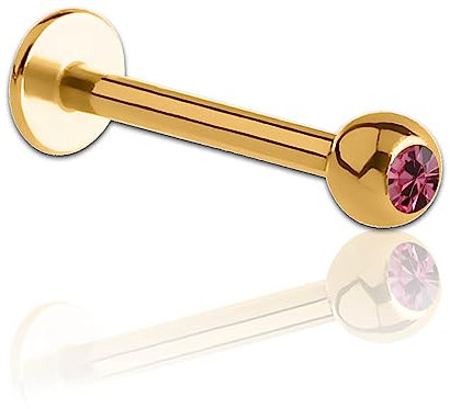 Inoki - Micro labret plaqué or 18 carats avec boule strass - Jonc/Tige 1.2 mm, Long. int. 7 mm, Boule 2.5 mm - Rose