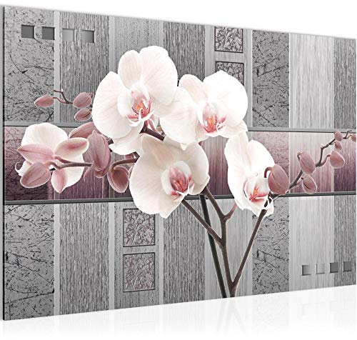 Runa Art Bild Blumen Orchidee Modern Wandbilder Wohnzimmer 1 Teilig - Made In Germany - Abstrakt Violett Grau Flur 204615c