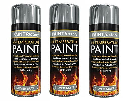 SK MERCHANDISE Silver Heat Resistant Matt Silver Spray Paint Stove High Temperature 300ml (3 Spray Cans)