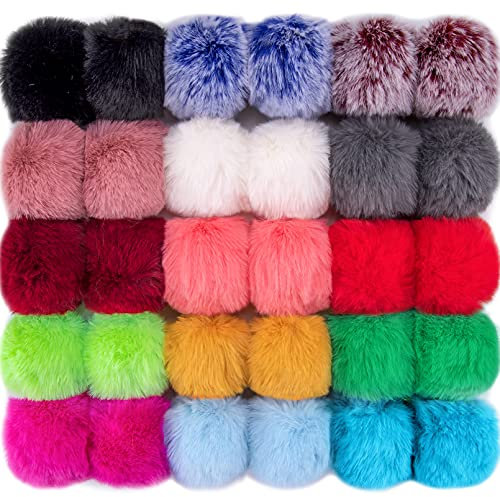 BQTQ 30 Stück Fellbommel für Mützen, Kunstfell Pompon Fellbommel Pompon Fellpompon Kaninchenfell Bommel für Mützen Tasche Dekoration (15 Leuchtende Farben)