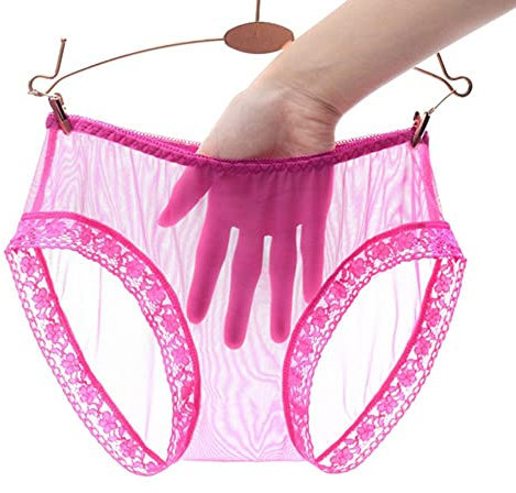 UKKD Sexy Damen-Slip, 2 Stück, transparent, transparent, transparent, von der Dace Mesh Pants für Damen, sexy Seconnes Dienstleistungen, solide und solide Frauen, Rosa/Rot, 42