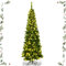 GYMAX Albero di Natale Slim 200 cm, 250 Luci Incorporate, Luce Calda Bianca, 708 Rami Folti in PVC, Design Automatico e Divisibile per Montaggio e Trasporto, Supporto Pieghevole in Ferro, Verde