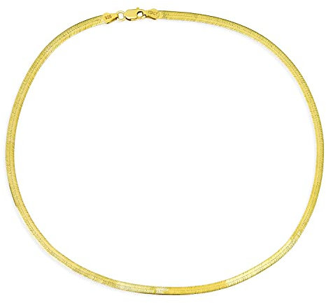 Bling Jewelry Damen 20 Zoll Gelb 14 Karat Vergoldet .925 Sterling Silber Schlanker 3,5 Mm Flacher Omega-Schlangenflexibler Herringbone-Choker-Halsreif Halskette Hergestellt In Italien