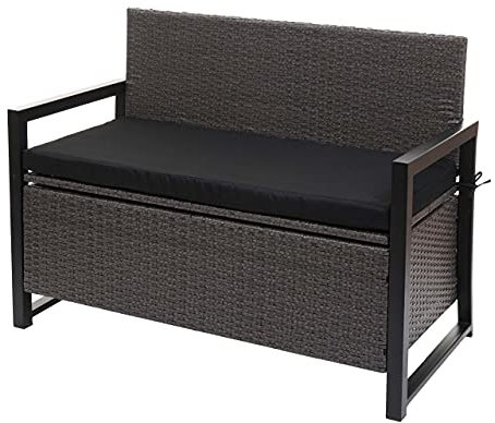 Mendler Poly-Rattan 2er Sitzbank HWC-F39AM, Gartenbank Truhenbank, Staufach Aufbewahrung Sitzkissen - grau, Kissen schwarz