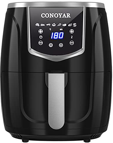 CONOYAR Friteuse sans Huile 4,5L XXL, Air Fryer 1300W, Friteuse Air Chaud avec Écran Tactile LED Numérique et 8 Programmes pour 3-5 Personnes, Contrôle Précis de la Température avec Recette, Noir