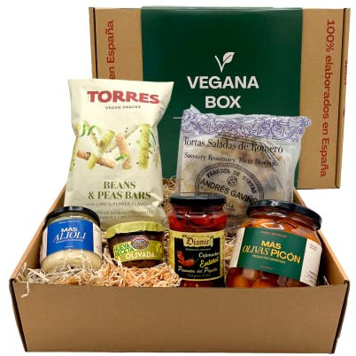 MÁS PRODUCTOS ESP – Vegan Geschenk – Spanischer Veganer Geschenkkorb – Delikatessen Geschenkset – Geschenkkorb für Frauen & Männer – Vegana Box gefüllt mit Spezialitäten aus Spanien