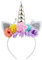 Nishine Einhorn Horn Floral Stirnband Glitter Ohren Pony Kopfbänder Tiara für Mädchen Party Geburtstag Cosplay(Silber&Rosa)