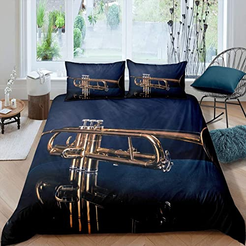 SEYUMI Trompete Bettwäsche 135x200 Musikinstrumente Bettwäsche Sets 3 Teilig Mikrofaser Weich Kuschelig 3D Druck Junge Erwachsene Bettbezug + 2 Kissenbezug 80x80 cm mit Reißveschluss