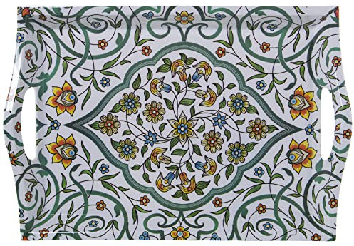DRW Bandeja Rectangular de melamina con Asas y Dibujo arabesco tamaño Grande 5x31x44 cm