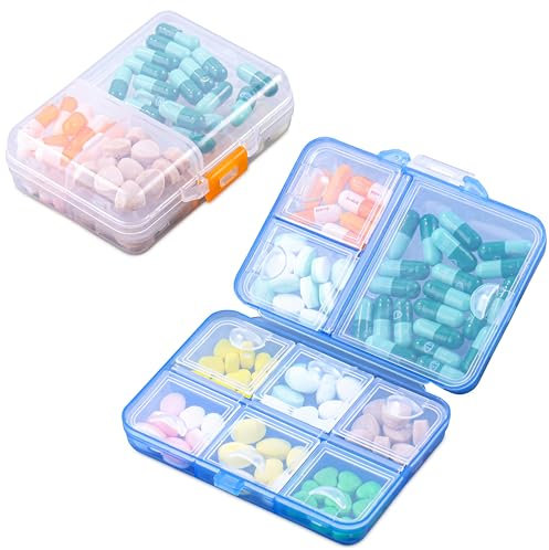 Portable Weekly Pill Box Organiser | Easy to Open 7 Day Premium Quality Tablet Box | Travel Pill Case with 9 Compartments | Small Tablet Organiser for Vitamins, Supplements & Medicine | (Pack of 2)