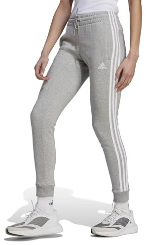 adidas Donna Essentials 3-Stripes Fleece Pants, Medium Grey Heather/White, M
