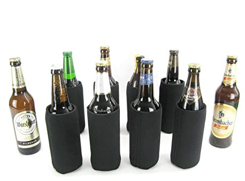 asiahouse24 4X Bierkühler für 0,5L Flaschen in Schwarz. Getränkekühler- Flaschenkühler für alle genormten Bierflaschen aus 5mm dicken Neopren für Beste Kühlung - Qualitätskühler (0,5L, Schwarz, 4)