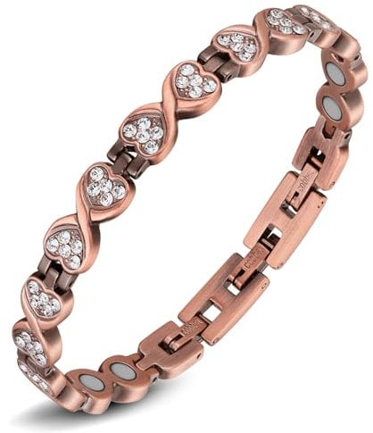 Jeracol Copper Bracelet for Women, Infinite Love Design Copper Magnetic Bracelet with 3800 Guass Strength Magnets,Adjustable Length with Sizing Tool in Gift Box(Love Crystal)