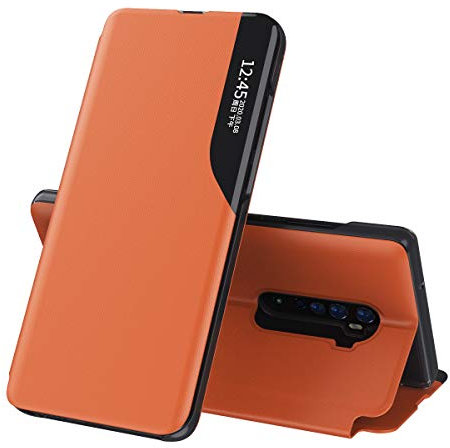 LEMAXELERS Handyhülle für OPPO Reno 2Z / OPPO Reno 2F, Klapphülle Clear View Fenster mit Standfunktion, 360° Schutz, Stoßfest, QH Orange