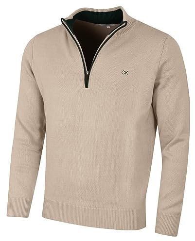 Calvin Klein Mens 1/2 Zip CK Golf Sweater - Latte - XXXXL
