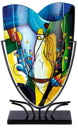 GILDE GLAS art Deko Vase aus Glas auf Metallfuß - Deko Wohnzimmer - Geschenke für Frauen Geburtstag Weihnachten - Mehrfarbig Höhe 47 cm