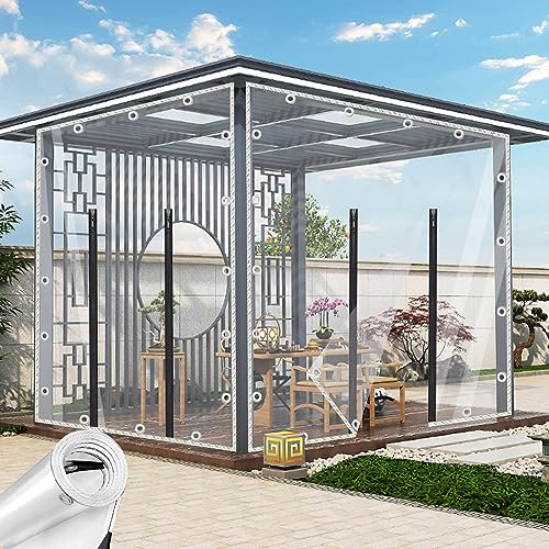 Bâche Transparente De Panneaux Latéraux,Bâche Avec œillets Et Fermetures à Glissière,Verre Souple Pvc,Bâche Imperméable De 0,3mm,Bâche Imperméable Transparente Sur Mesure,WxH-2.5x3.6m/8.2x11.8ft