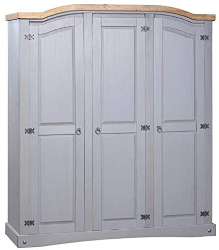 Lechnical Wardrobe Mexican Pine Corona Range 3 Doors Grey,Bedroom Wardrobe,Wardrobe Storage Organiser(SPU:282621)