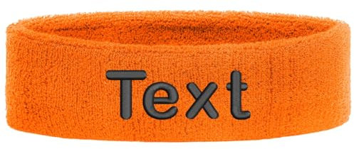 Schweißband Kopf Stirnband Headband Bestickt mit Name/Text Sportband Laufen (Orange)