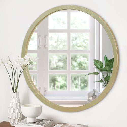 JJUUYOU Runder Wandspiegel runder Spiegel für Badezimmer, Goldener Kosmetikspiegel, Vintage-Holzrahmen, rustikaler Kleiner Make-up-Spiegel für Wohnzimmer, Schlafzimmer, Wohnheim