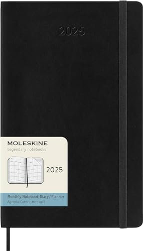 Moleskine Monthly Planner, 12 Monate Monatsplaner 2025, Weicher Einband und Elastischer Verschluss, Farbe Schwarz, Großes Format 13x21 cm
