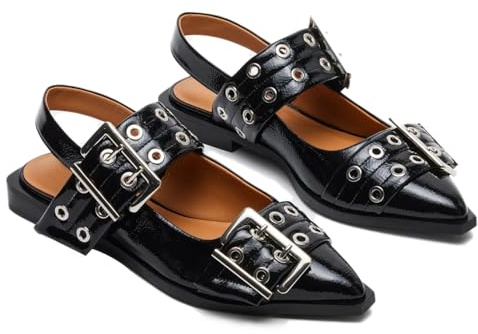 Aimery Mingkaigo Women Ballet Buckle Flats Pointed Toe Slingback Flat Casual Ballerina Shoes,Black 9.5