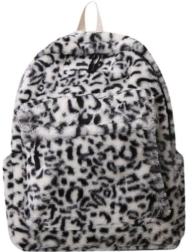 Plüsch-Rucksack Leopardenmuster-Rucksack lässige Schultasche große Umhängetasche modischer Flauschiger Rucksack