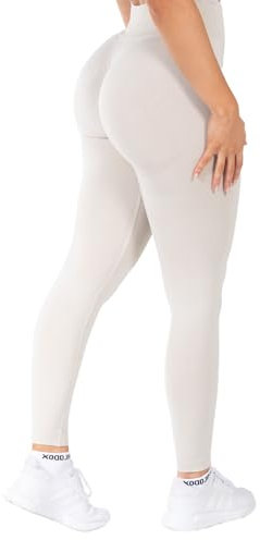 SMILODOX Leggings Damen Slayton Scrunch, Seamless Push-Up Sporthose High Waist V-Shape Bund Sportleggings Invisible Scrunch Blickdicht Yogahose für Fitness Gym Yoga & Alltag, Größe:XL, Color:Creme