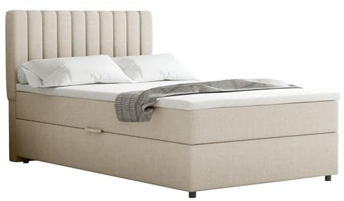 PANDA MÖBEL Boxspringbett Everest, 120x200, Polsterbett mit Bettkasten und Topper - beige