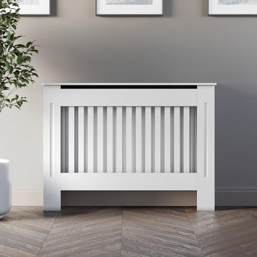 Radiant Living Vertical Slats Radiator Cover Traditional White Painted MDF Living Room Cabinet for Radiators, Medium (H: 81.5 / W: 112 / D: 19 cm)