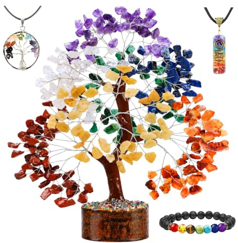 ANAYA AGATE Chakra Tree - 7 Chakra Tree of Life - Positive Energy Precious Feng Shui Decoration Money Bonsai Trees - Gifts for Women - Artificial Trees for Lucky Gifts - Home