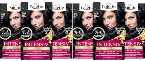 Palette Intensiv Creme Coloration 1-1/909 Blauschwarz Stufe 3 (3 x 115 ml), Permanente Haarfarbe für bis zu 8 Wochen intensiven Farbglanz & 100% Grauabdeckung (Packung mit 2)