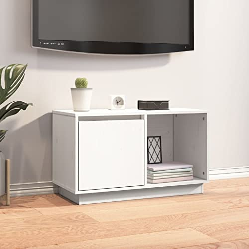 Natulvd Small TV Stand Unit for TVs up to 30 Inch, Wooden Entertainment Center with Door & Open Storage, TV Media Console Table for Living Room, Bedroom (White)