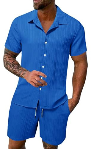 Polo de verano de 2 piezas para hombre de manga corta 2024, polo regular de 2 piezas, para hombre, playa, festival, camisa y pantalones cortos, juego elástico de estilo deportivo, ligero, moderno