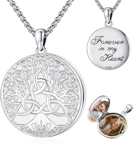 Eusense Baum des Lebens Medaillon Anhänger Medaillon Halskette Openable Medaillon für Bilder Foto 925 Sterling Silber Schmuck Geschenk für Frauen Mädchen