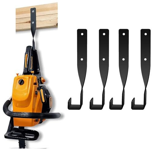 AMAMIA 4Pcs Chainsaw Holder Wall Mount,Weed Eater Hanger,String Trimmer Storger Hook,Backpack Blower Rack Accessories and Tools for Garage Wall, Black